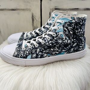 RAAD Black & Blue Floral High Top Canvas Flexible Comfort Sneakers - Mens 10.5